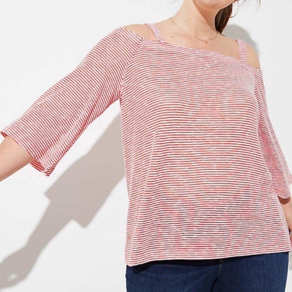 Loft Cold Shoulder Bell Sleeve Striped Top Medium